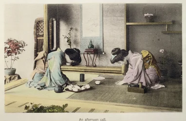 Délutáni hívás, 1880 körül (kézzel színezett albuminnyomat a kártyán)